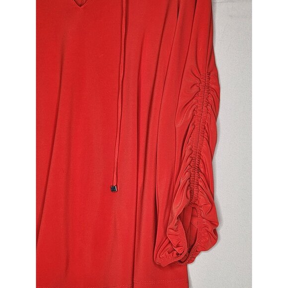 Joseph Ribkoff  Boxy Top Red‎  with Long Ruched Sleeves Size 4 - Picture 3 of 8